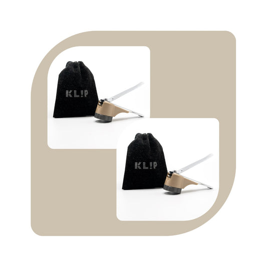 KLIPNAILS 2 Pack: Nail Clipper (Steel) with Nail Catcher (Recycled Polyethene) and Handy Travel Pouch (Velvet, Dk Gray).